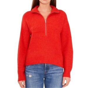Vince Camuto Half-Zip Ribbed Knit Pullover Sweater in Crossfire/Red Size Small